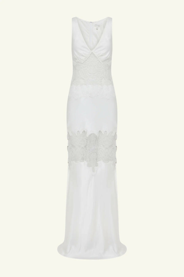 Shona Joy Stratus Plunged Lace Panelled Maxi Dress - Ivory