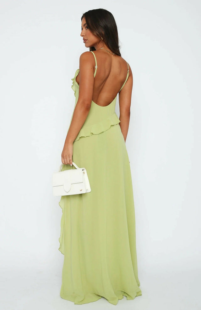 White Fox Boutique End of the Road Maxi Dress in Matcha - 8 / Yellow - Dresses