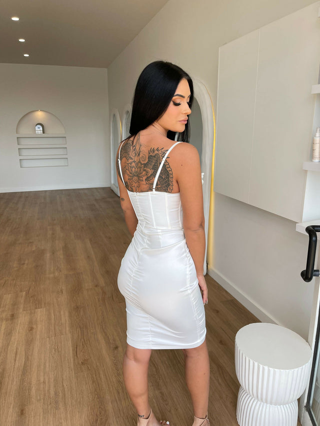 White Satin Corset Dress - 8 / White - Dresses