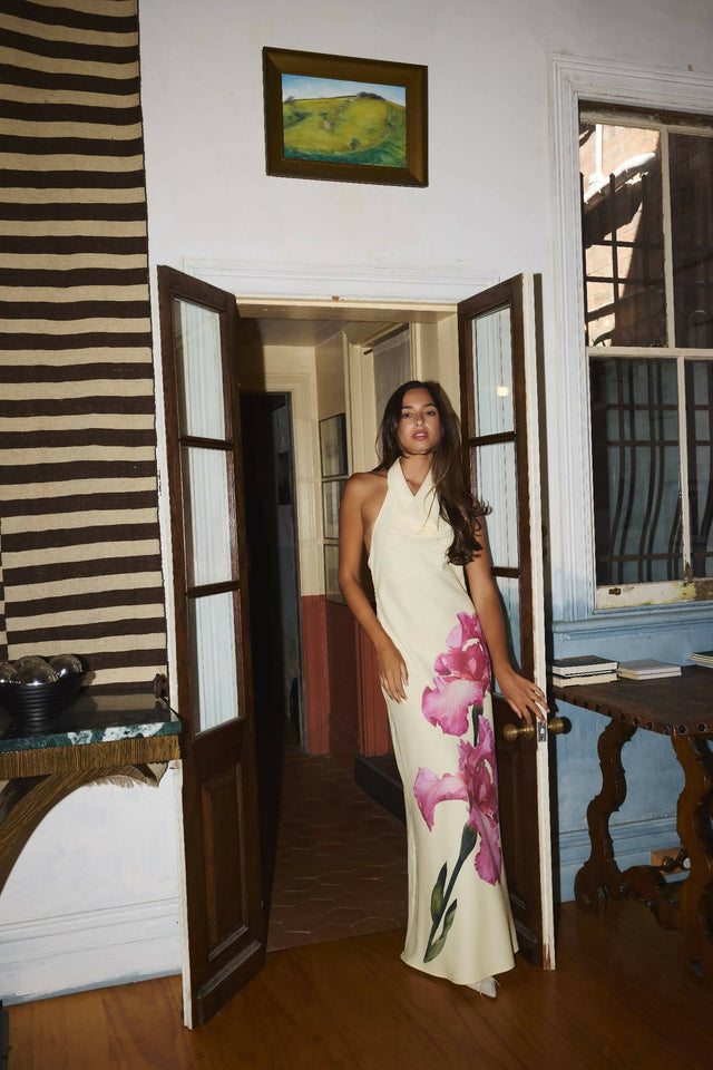 With Harper Lu Cowl Slip Dress in Iris Floral - Dresses