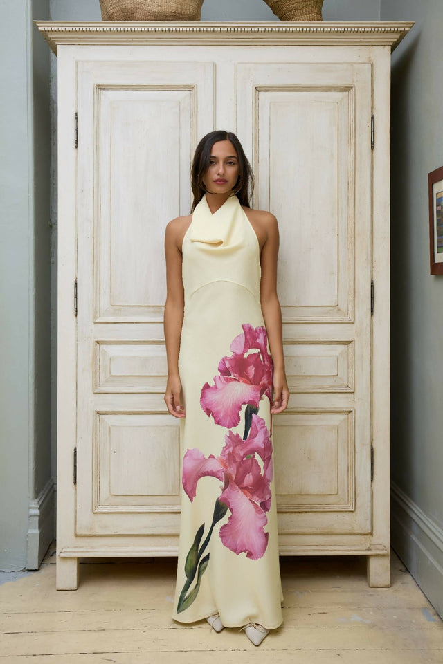With Harper Lu Cowl Slip Dress in Iris Floral - Dresses