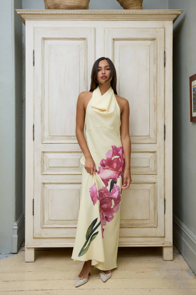 With Harper Lu Cowl Slip Dress in Iris Floral - Dresses