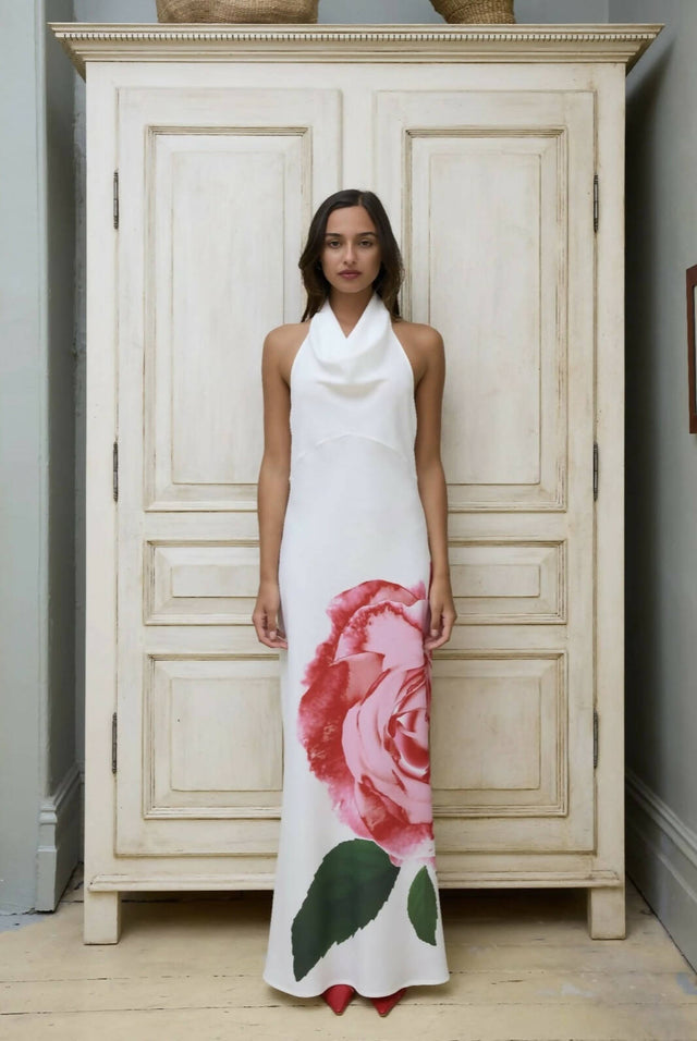 With Harper Lu Cowl Slip Dress White Rose - 6 / Print - Dresses