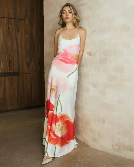 With Harper Lu Low Back Maxi Dress in Poppy - 8 / Floral - Dresses