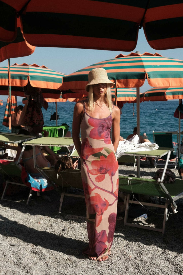 With Harper Lu - With Harper Lu Mesh Fuchsia Bloom Slip Dress