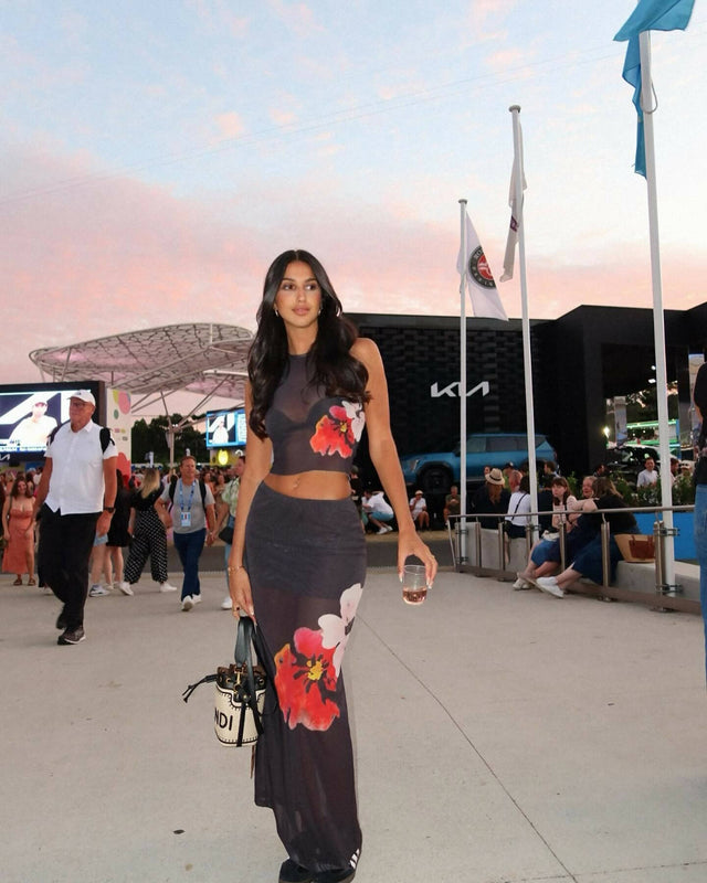 With Harper Lu Mesh Tank & Skirt Set| Black Floral - 6 / Multi - Outfit Sets