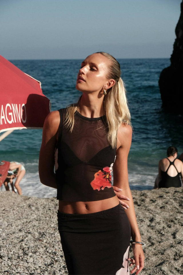 With Harper Lu Mesh Tank & Skirt Set| Black Floral - 6 / Multi - Outfit Sets