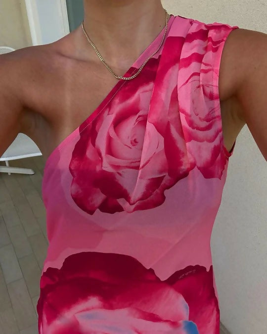 With Harper Lu One Shoulder Sheer Maxi in Pink Rose - 8 / Pink - Dresses