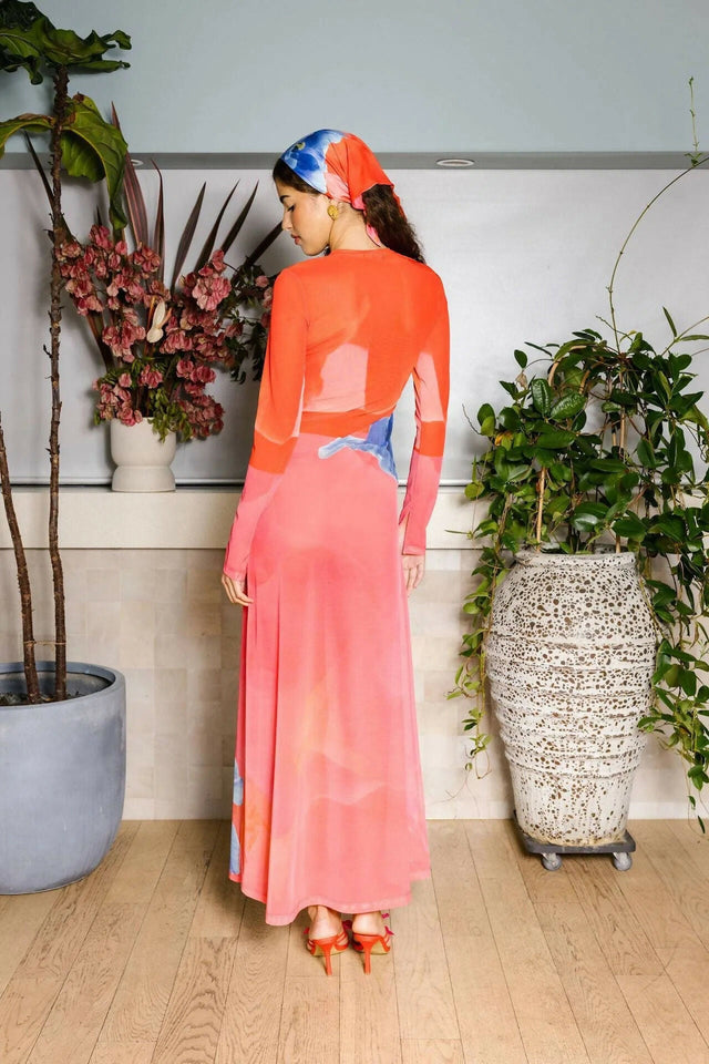 With Harper Lu Panel Maxi Dress Mesh Contrast Poppy Size 10 & 12 - Dresses