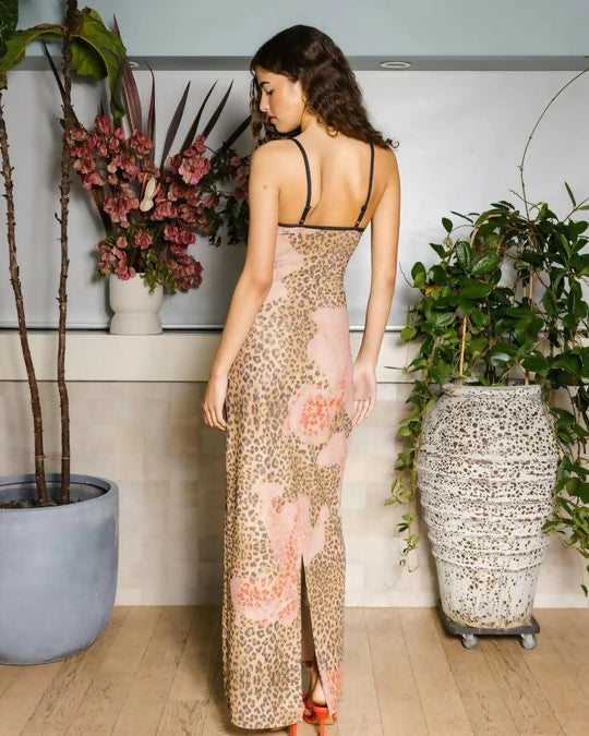 With Harper Lu Slip Dress Mesh Leopard - 8 / Print - Dresses