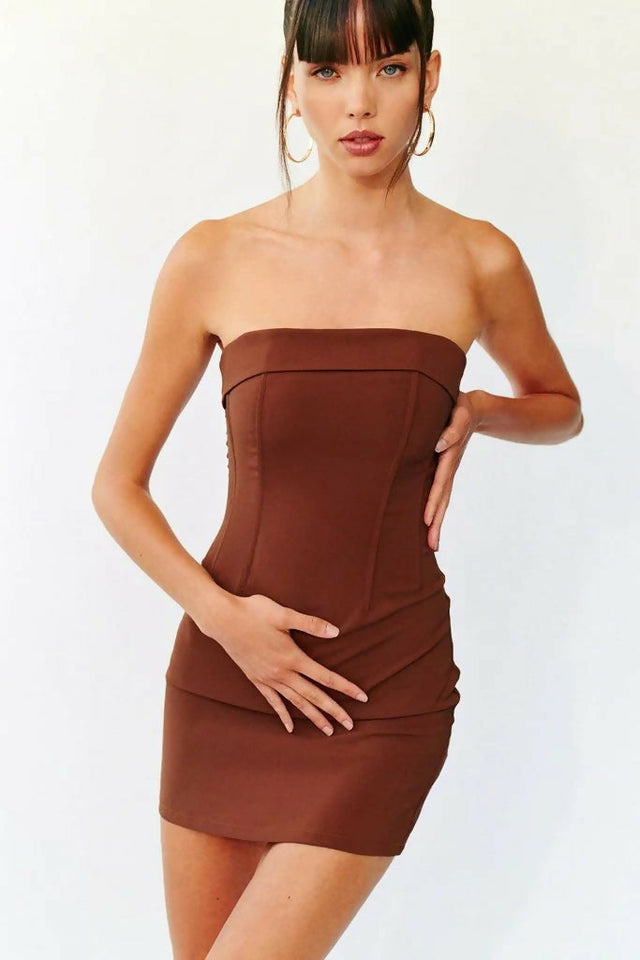 With Jean Corset Mini Brown - 8 / Brown - Dresses
