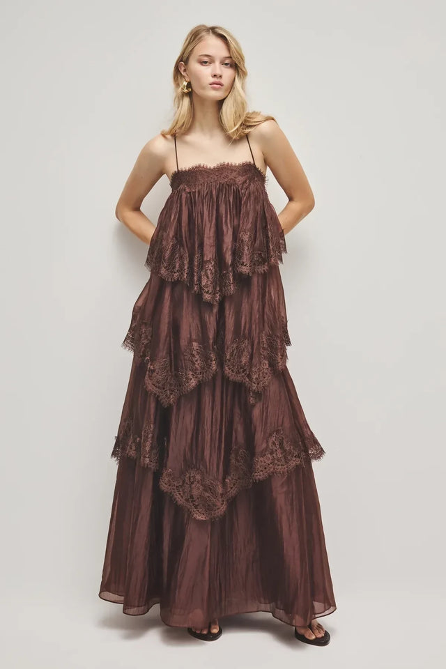 AJE Ophelia Lace Gown - Chocolate