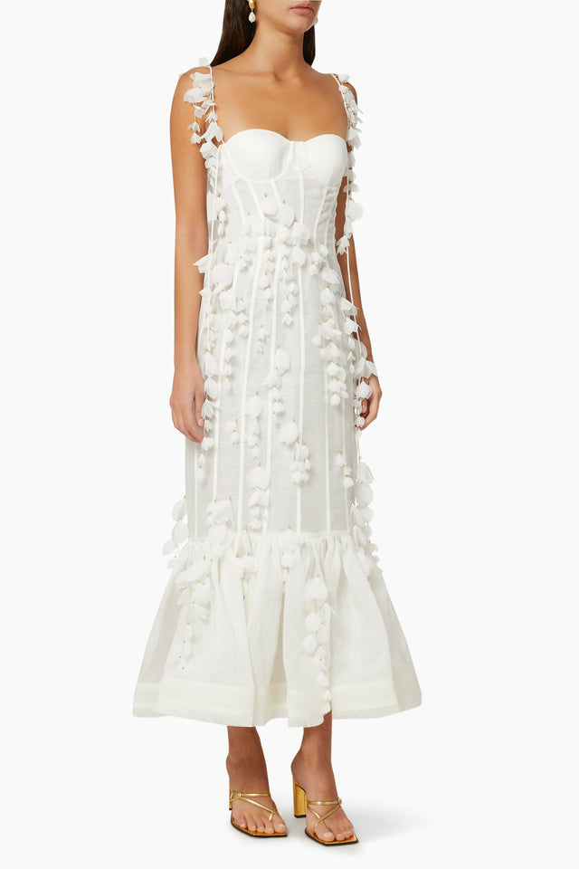 Zimmermann Botanica Petal Gown Dress in White Size 1/AU 10