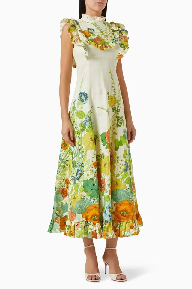 Alemais Constance Midi Ruffle Dress Floral