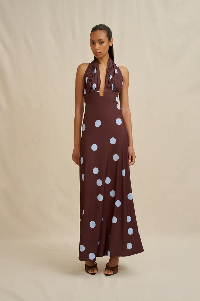 By Johnny Paloma Polka Ankle Dress - Blue Brown Spot