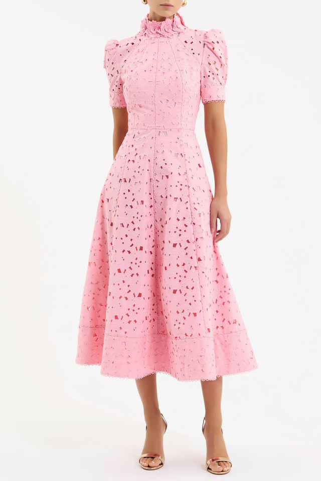 Rebecca Vallance Kitsu Short Sleeve Midi Dress in Pink