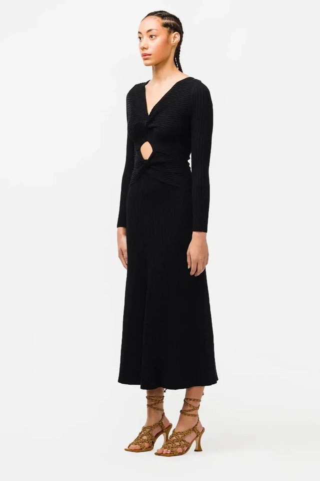 Anna Quan Paige Ribbed Cut-Out Longsleeve Midi Maxi Dress Black