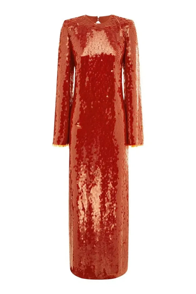 Alemais Geanie Long Sleeve Sequin Gown Red