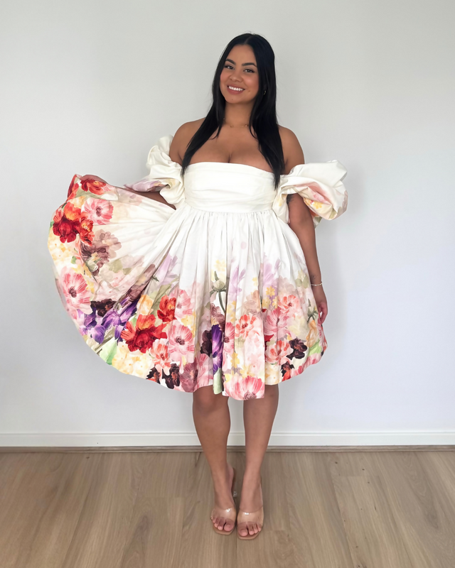 Leo Lin Eloise Puff Sleeve Mini Dress Cascade Floral Print