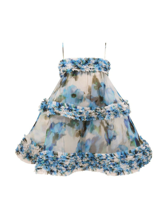 Zimmermann Alchemy Ruffle Mini Dress Blue Poppy Size / AU 8 - 8 / Blue - Dresses