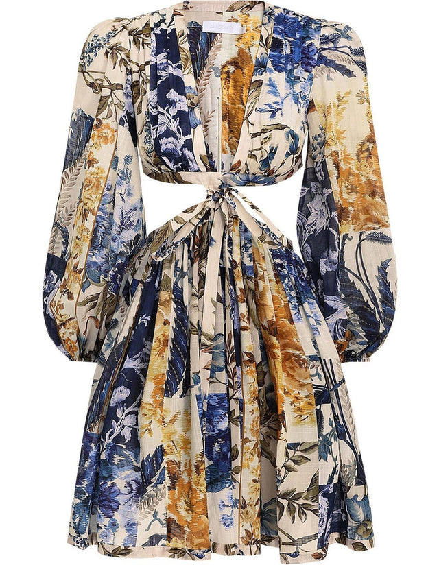 Zimmermann - Zimmermann Aliane Cut Out Short Dress in Patchwork Floral