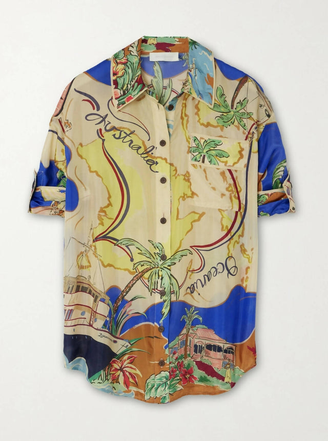 Zimmermann Alight Shorts and Shirt Set - Natural Map Print - Outfit Sets