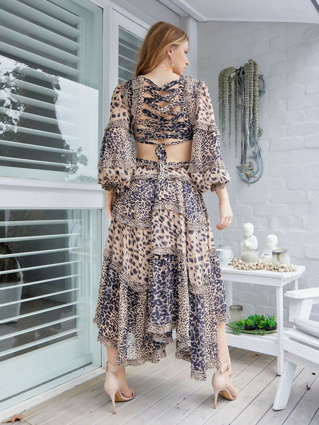 Zimmermann Allia Cut Out Long Dress Leopard Print Size 2 (Size 10-12) - 12 / Print - Dresses