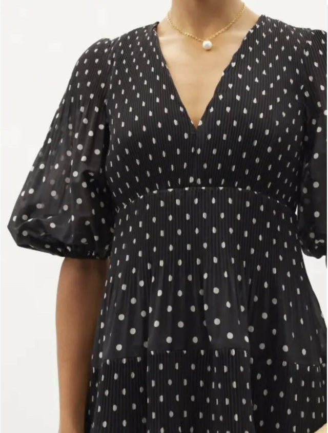 Zimmermann Black and White Polka-Dot Voile Midi Dress with Puff Sleeves - 10 / Black - Dresses