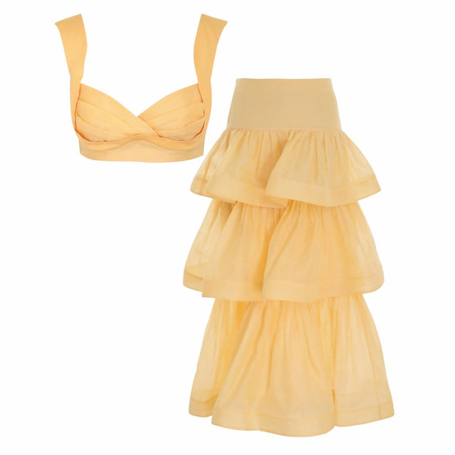 Zimmermann - Zimmermann Coaster Bralette and Tiered Skirt in Butter