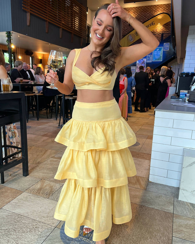 Zimmermann - Zimmermann Coaster Bralette and Tiered Skirt in Butter