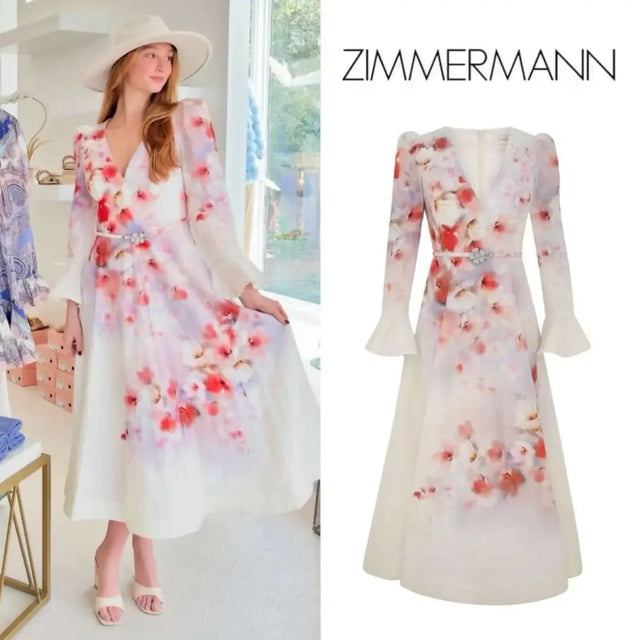 Zimmermann Crush Frill Sleeved Midi Dress - 12 / Floral - Dresses