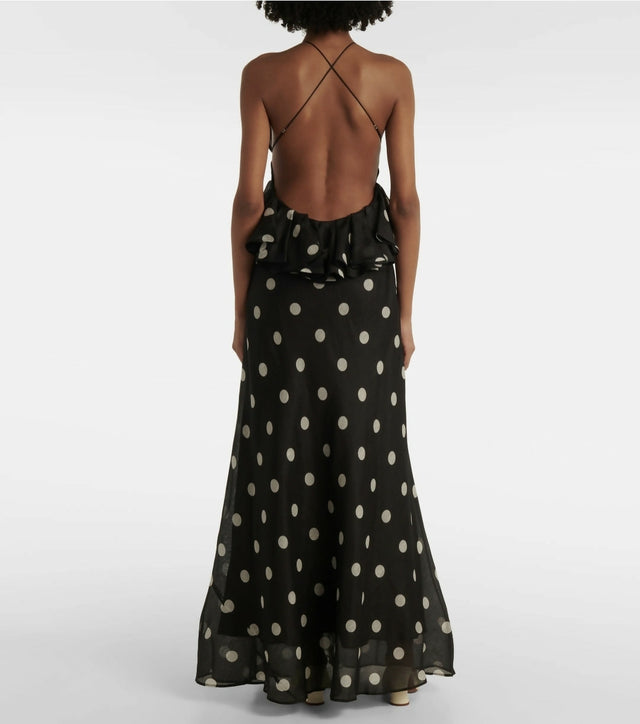 Zimmermann Crush Ruffle Halter Maxi Dress Black/Cream Dot 3/AU14 - Dresses