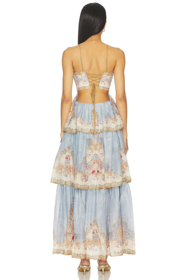 Zimmermann Daylight Tiered Maxi Dress Wallpaper Floral Denim Size / AU 8 & 1 / AU 10 - Dresses