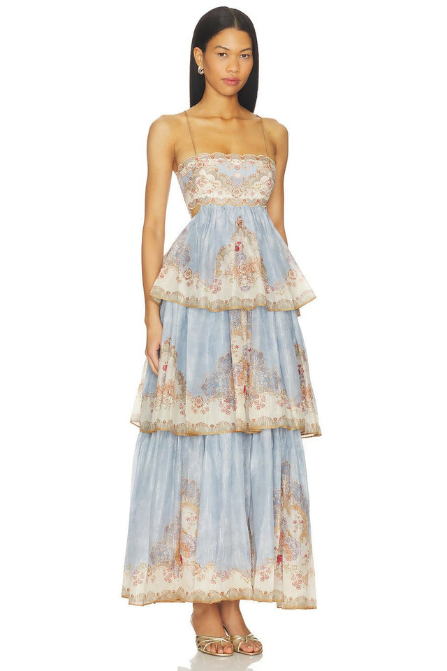 Zimmermann Daylight Tiered Maxi Dress Wallpaper Floral Denim Size / AU 8 & 1 / AU 10 - Dresses