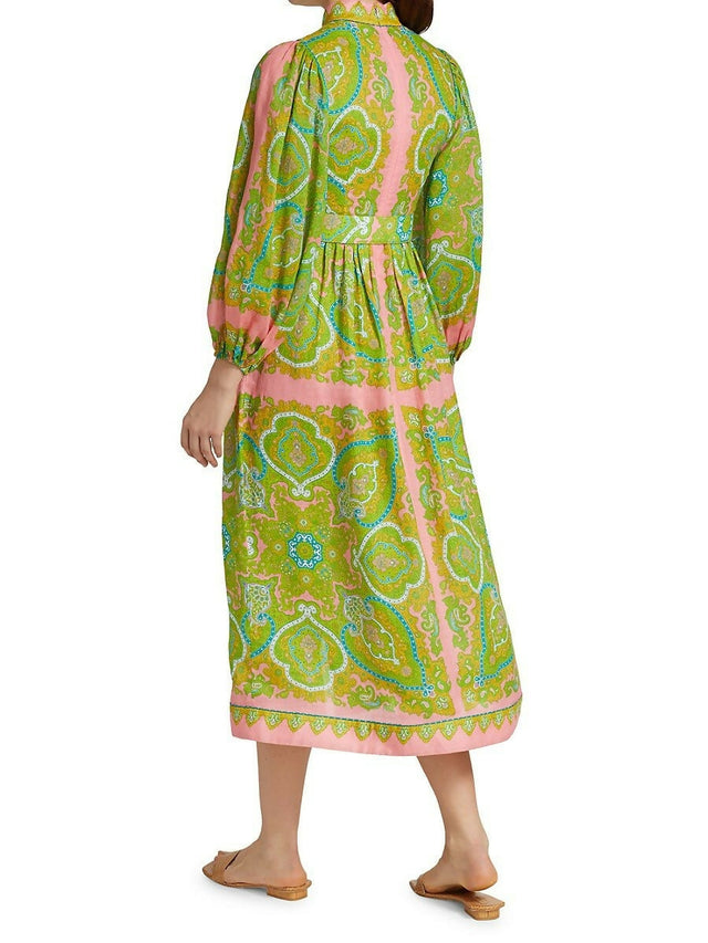 Zimmermann Estelle Buttoned Midi Dress Pink/Green Paisley Size 3 / AU 14 - 14 / Multi - Dresses