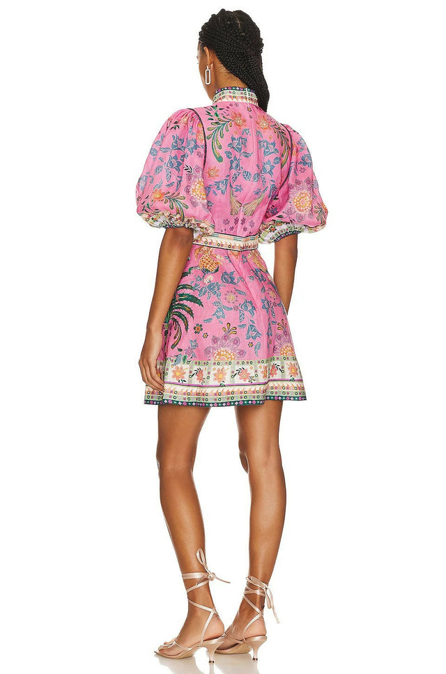 Zimmermann Ginger Buttoned Mini Dress in Pink Multi Size 1 / AU 10 - 10 / Pink - Dresses