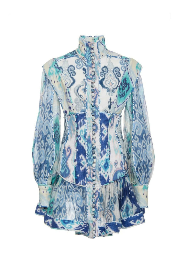 Zimmermann - Zimmermann Glassy Long Sleeve Mini Dress Print Size 0 / AU 8