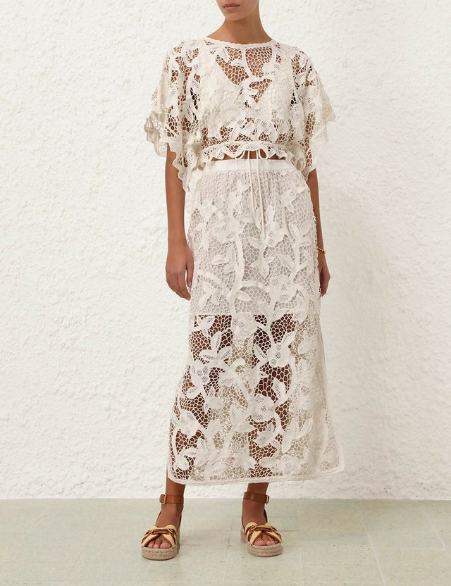 Zimmermann Golden Crochet Lace Top and Skirt - 6 / White - Outfit Sets