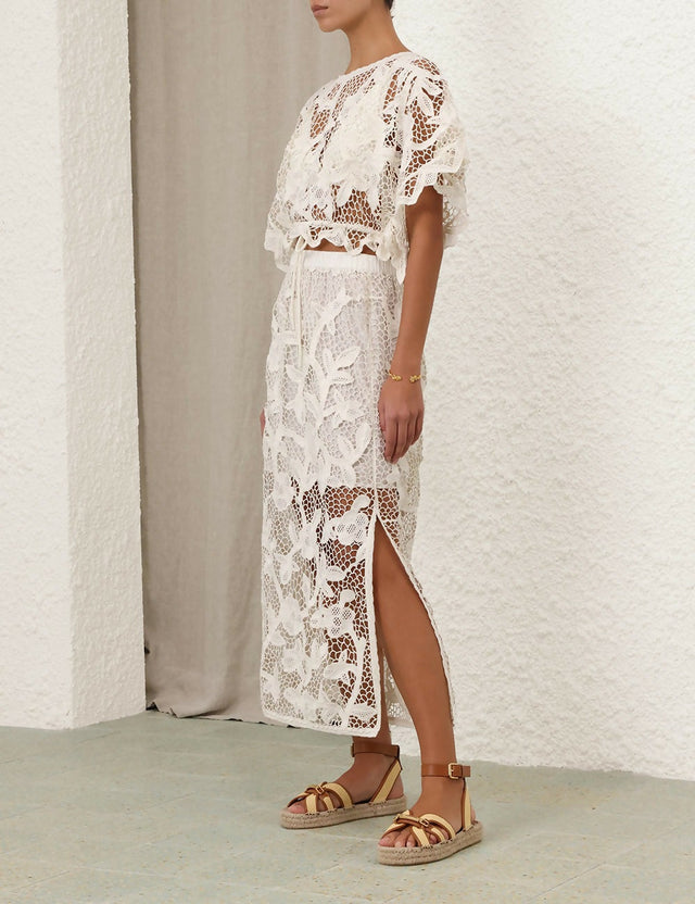 Zimmermann Golden Crochet Lace Top and Skirt - 6 / White - Outfit Sets