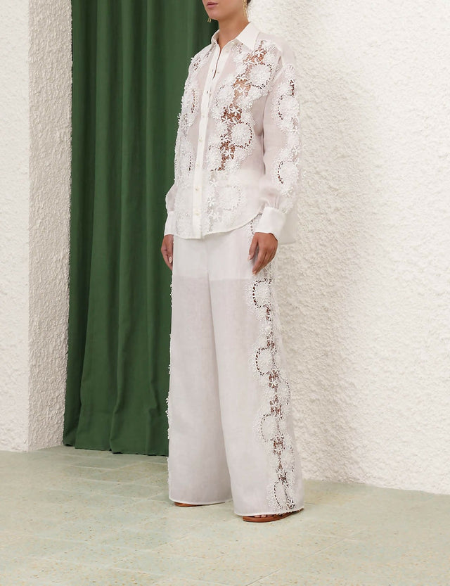 Zimmermann Halliday Lace Flower Pant Set Ivory Size 0P & - 6 / White - Outfit Sets