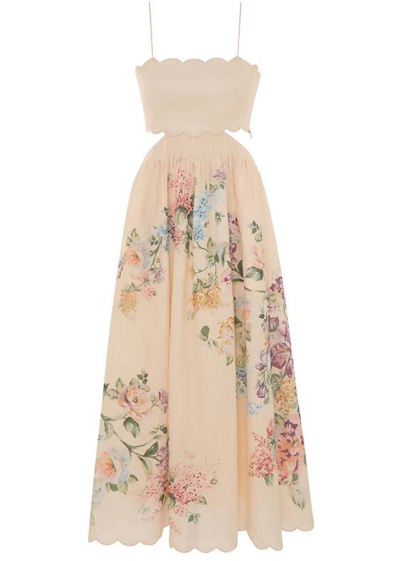 Zimmermann Halliday Scallop Midi Dress - 8 / Floral - Dresses