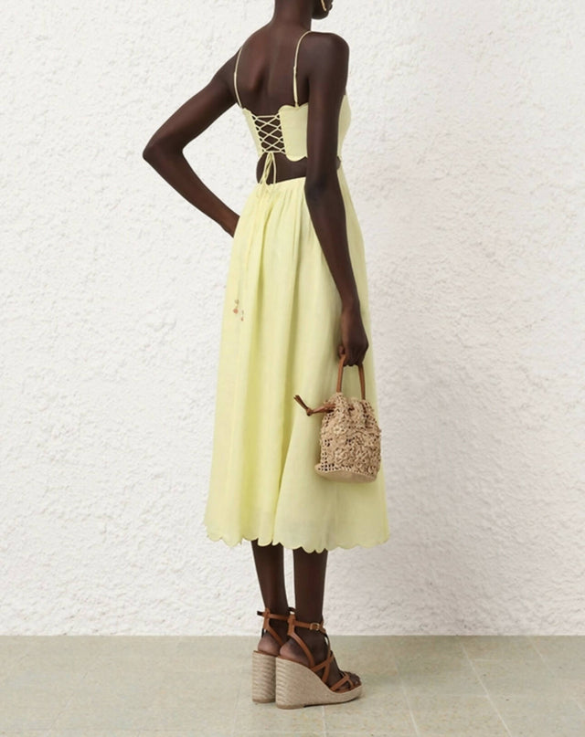 Zimmermann Halliday Scallop Midi Dress in Yellow - Dresses