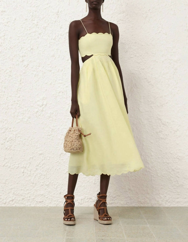 Zimmermann Halliday Scallop Midi Dress in Yellow - Dresses