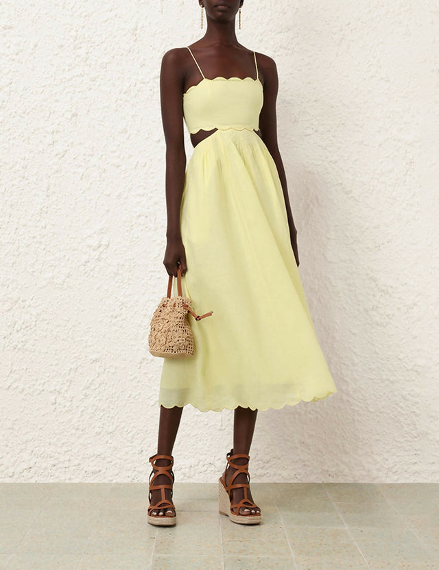 Zimmermann Halliday Scallop Midi Yellow - Size 2 - Dresses
