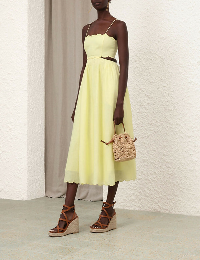 Zimmermann Halliday Scallop Midi Yellow - Size 2 - Dresses