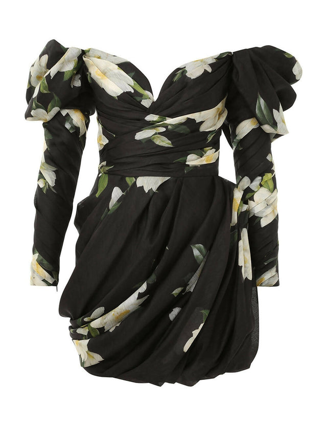 Zimmermann Harmony Drape Mini Dress in Black Magnolia - Dresses