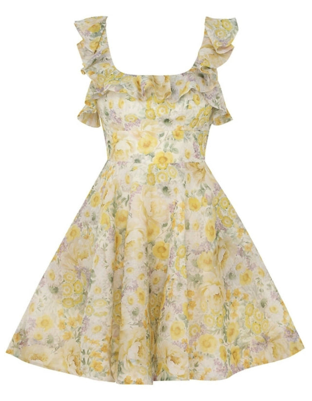 Zimmermann Harmony Frilled Mini in Citrus Garden Print - Dresses