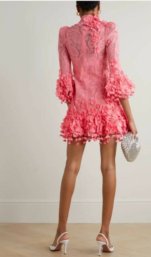 Zimmermann - Zimmermann High Tide Guava Lace Mini Dress Pink Size 0 / AU 8