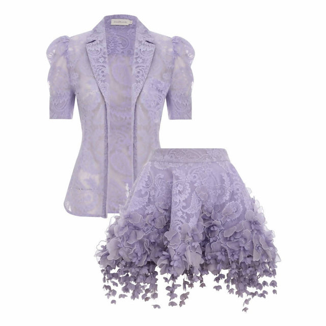Zimmermann - Zimmermann High Tide Lace Blouse & Flip Mini Skirt Set Periwinkle Purple Size 0 / AU 8