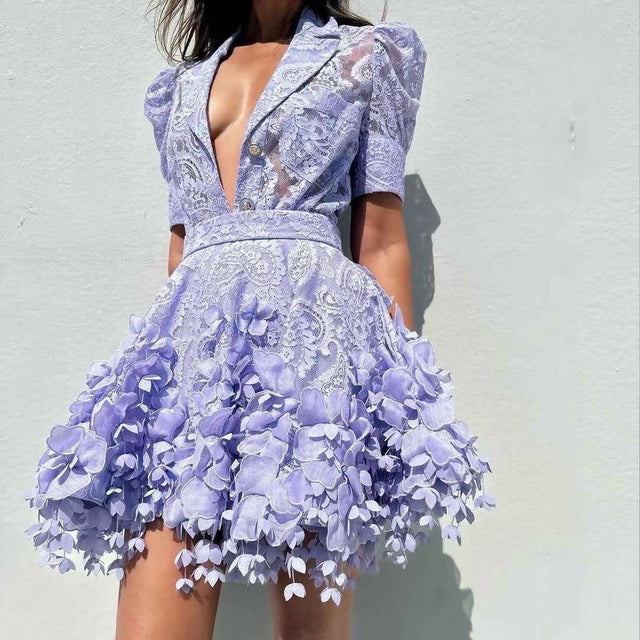 Zimmermann - Zimmermann High Tide Lace Blouse & Flip Mini Skirt Set Periwinkle